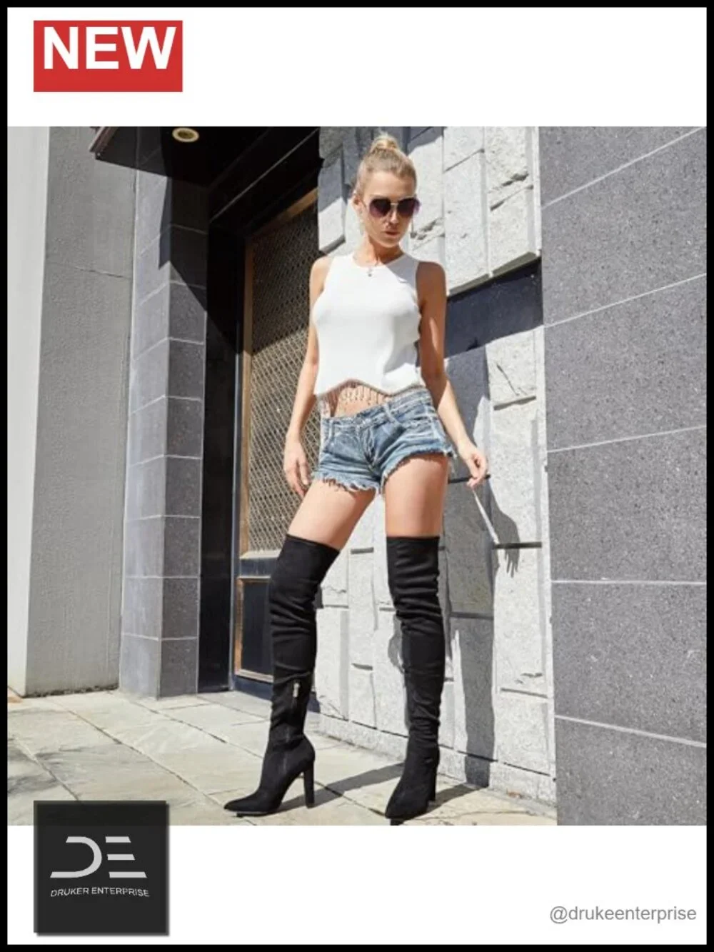 Women's Stretch Suede Over the Knee Boots Chunky Heel 4.13IN Fall Winter